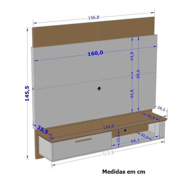Painel Paris Preto/Cinamomo 3D C/ Led TV até 65 Polegadas Larg. 1.60m - Bechara