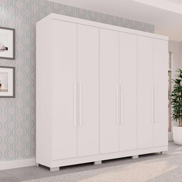 Roupeiro Casal Recife Branco 6 Portas C/Pés Larg. 1.80m - Sallêto