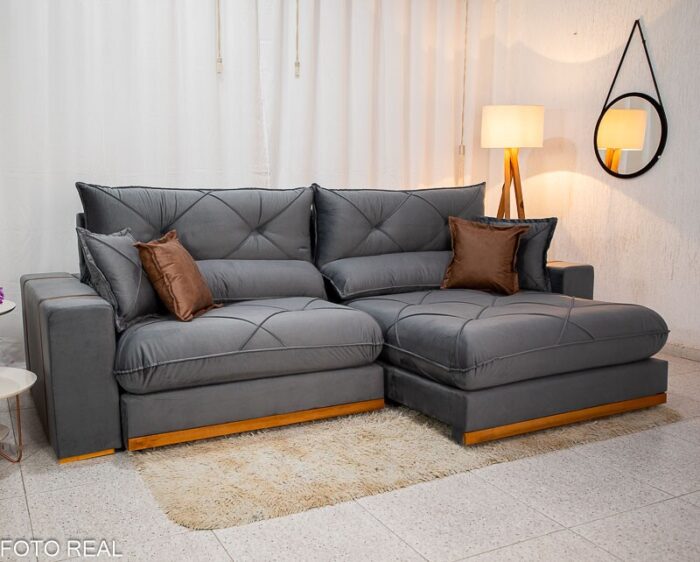 Sofá Retrátil Reclinável Gran Bello 2.90m Veludo Cinza 20 - D33 e Molas Ensacadas Pocket - Imagem 3