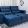 Sofá Retrátil Reclinável Emanuelly 2.30m Veludo Azul - D28 Soft