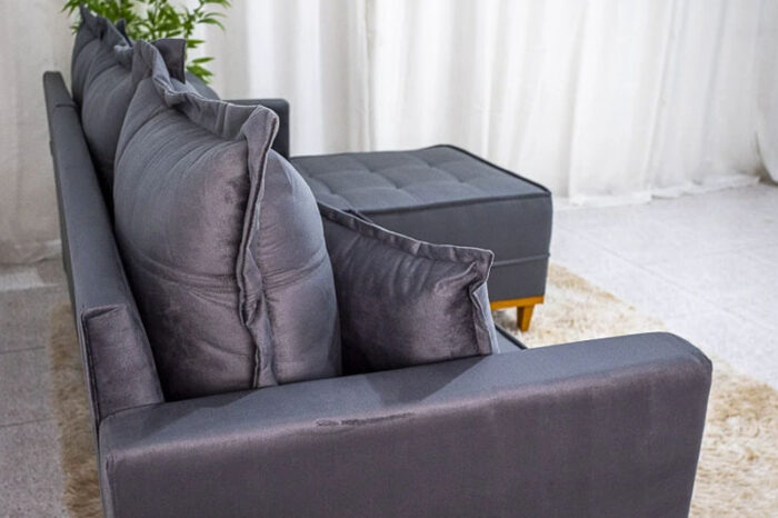 Sofá 3 Lug. Milão C/Chaise Lado Esquerdo Veludo Cinza 814 Larg. 2.30m - Molas Ensacadas - Imagem 3