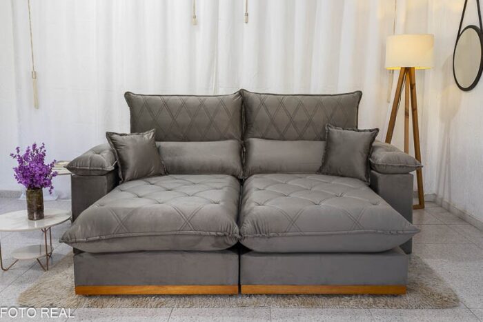 Sofá Retrátil Reclinável Magnum 2.50m Veludo Cinza 813 - Molas Ensacadas - Imagem 3