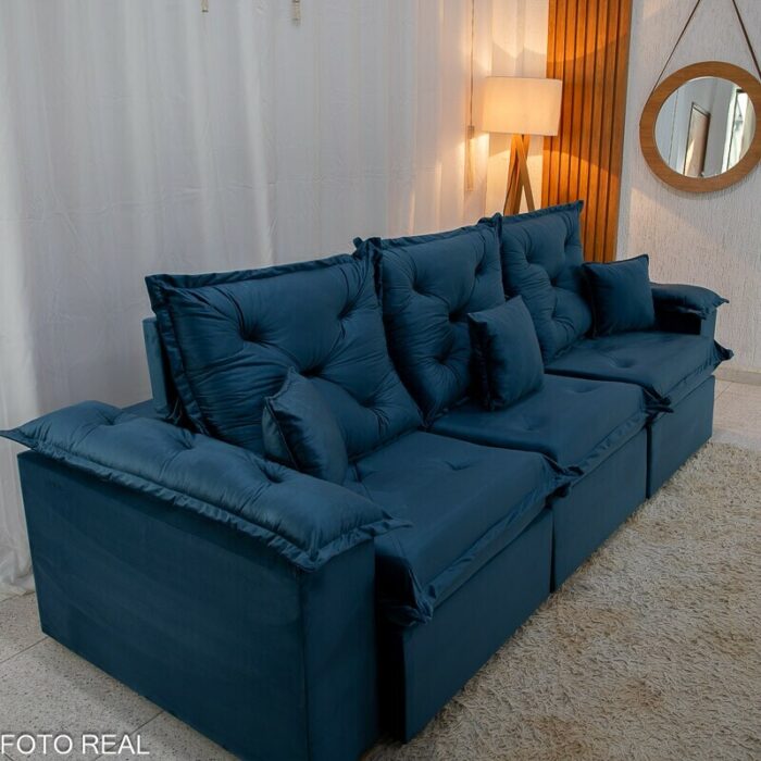 Sofá Retrátil Reclinável Porto Madri 2.70m Veludo Azul - D28 Pró Aditivada - Imagem 4
