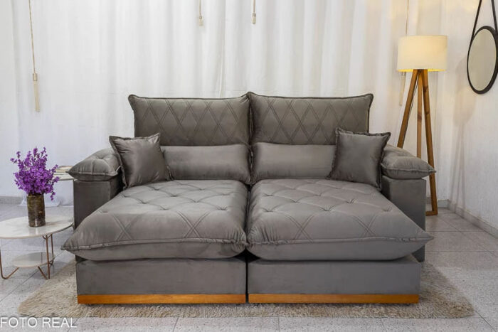 Sofá Retrátil Reclinável Magnum 2.10m Veludo Cinza 813 - Molas ensacadas - Imagem 4