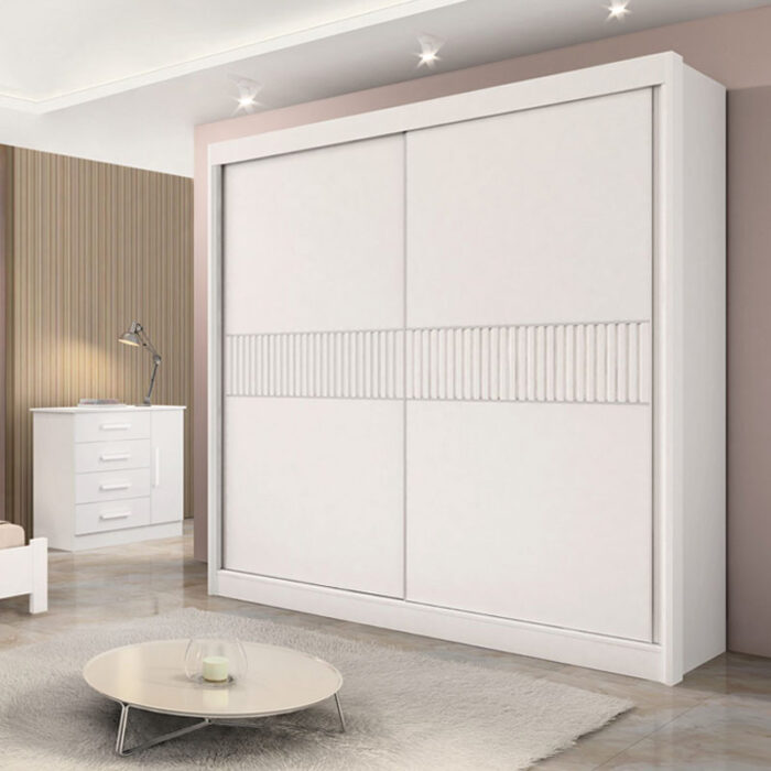 Roupeiro Casal Cancun Branco 2 Portas 6 Gavetas Detalhe Ripado 100% MDF Larg. 2.20m - D Doro