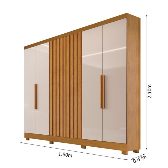 Guarda Roupa Cabo Frio 6 Portas e Detalhe Ripado 100% MDF  Nature/Off  Larg. 1.80m -  Bianchi - Imagem 3
