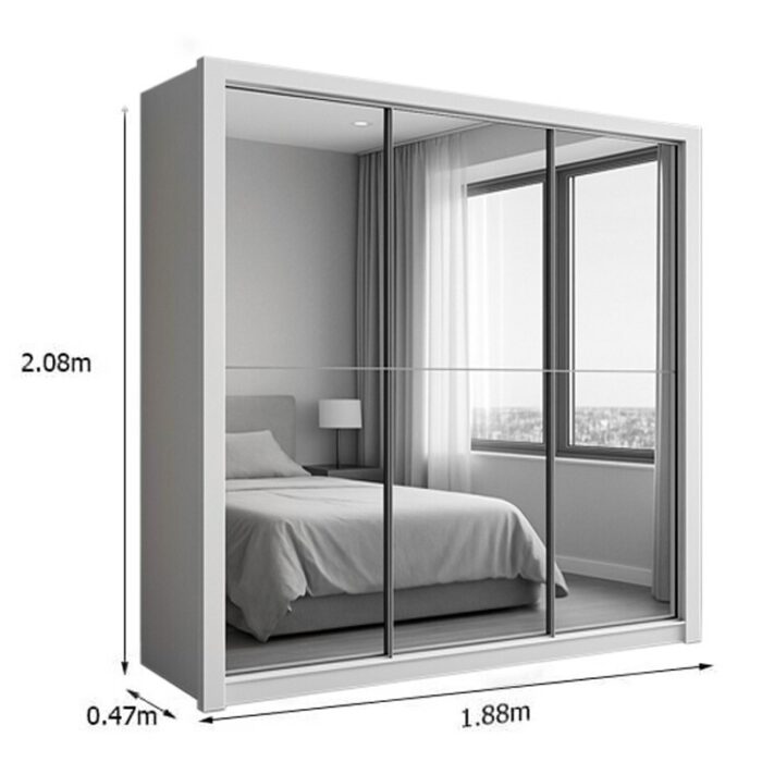 Guarda-Roupa Veneza Premium Larg. 1.88m 3 Portas C/ 3 Espelho 4 Gavetas Branco Carioca - Imagem 4