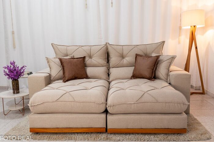 Sofá Retrátil Reclinável Gran Bello 2.50m Linho Bege - D33 e Molas Ensacadas - Imagem 4