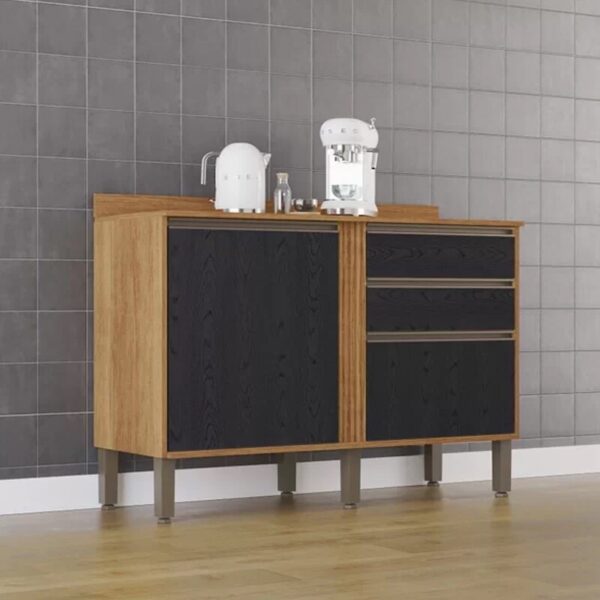 Balcão Cozinha Pérola Cinamomo/Preto 2 Portas 2 Gavetas Larg. 1.20m - Sallêto