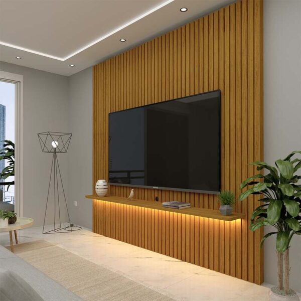 Painel Nobre Naturale Ripado C/ Led 100% MDF TV até 75 Polegadas Larg. 1.85m - Gelius