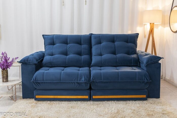 Sofá Retrátil Reclinável Barcelona 2.30m Veludo Azul 325 - D33 e Molas Ensacadas - Imagem 5