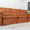 Sofá Retrátil Reclinável Emanuelly 3.20m Veludo Terracota 24 - D28 Soft