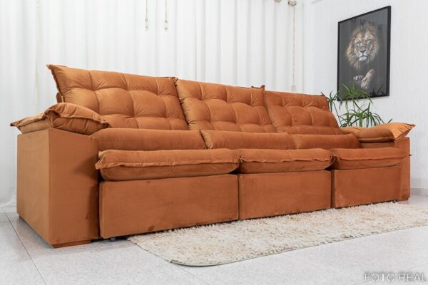 Sofá Retrátil Reclinável Emanuelly 3.20m Veludo Terracota 24 - D28 Soft