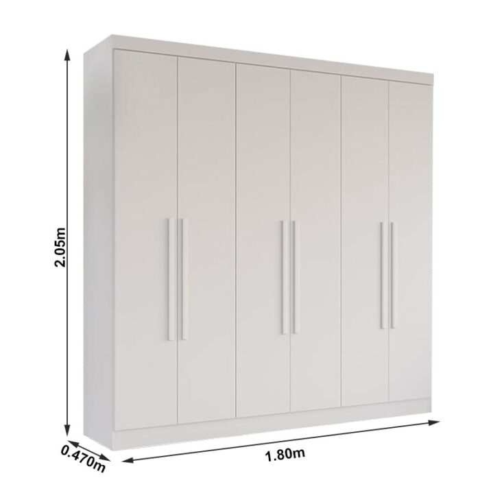 Roupeiro Casal Recife Branco 6 Portas Larg. 1.80m - Sallêto - Imagem 3