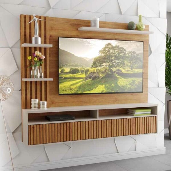 Painel Aurora Mel/Off Detalhe Ripado TV até 65 Polegadas Larg. 1.80m - Viero