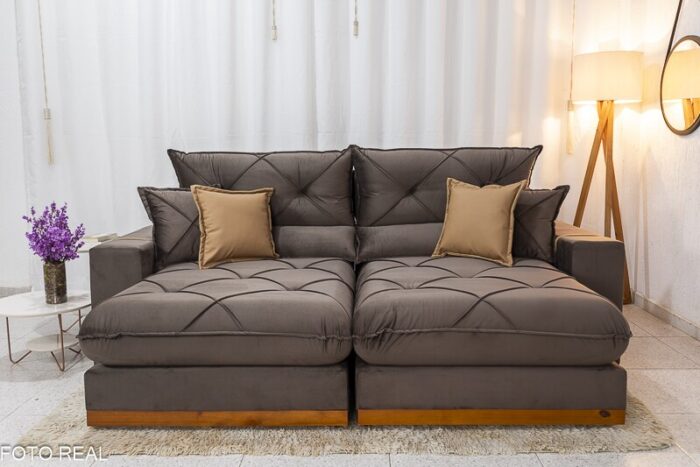 Sofá Retrátil Reclinável Gran Bello 2.50m Veludo Marrom 19 - D33 e Molas Ensacadas Pocket - Imagem 4