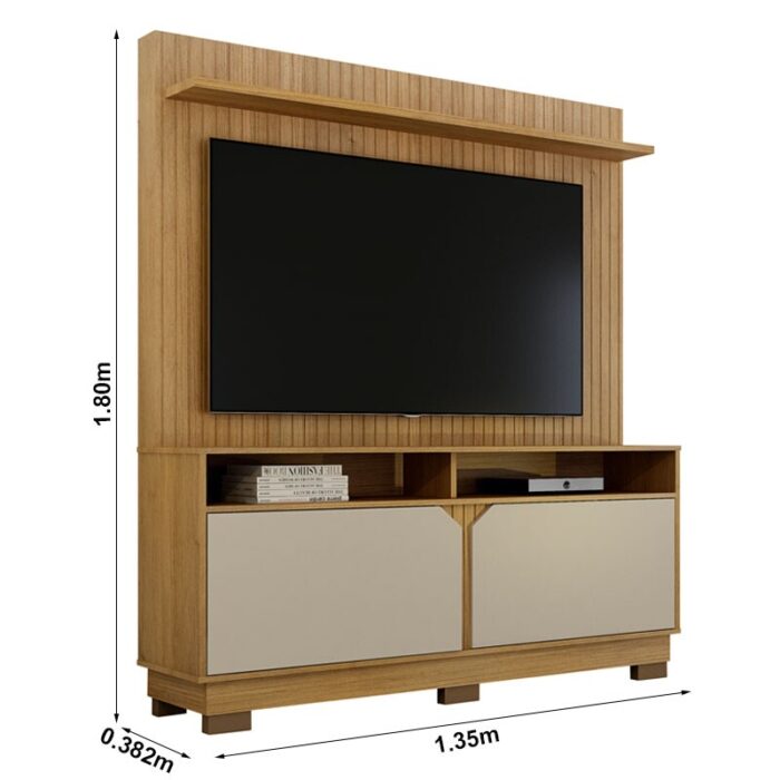 Home Berlim Cinamomo/Off Painel Fresado TV até 55 Polegadas Larg. 1.35m -  Valdemoveis - Imagem 2