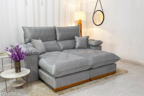 Sofá Retrátil Reclinável Magnum 2.10m Veludo Prata 823 - Molas Ensacadas