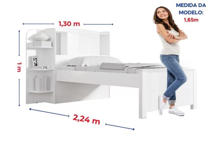 Cama Solteiro Milênio Branca Cabeceira C/ Baú - D Doro - Imagem 8