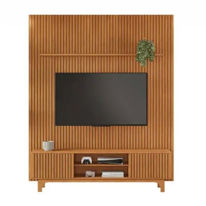 Rack Triunfo Cinamomo Larg. 2.00m + Painel Riso Cinamomo Ripado TV até 75 Polegadas Larg. 2.07m - JCM - Imagem 2