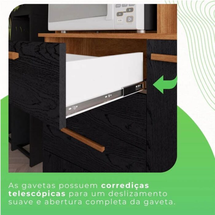 Armário Cozinha New Topázio Cinamomo/Preto 6 Portas 2 Gavetas Larg. 1.65m - Sallêto - Imagem 7