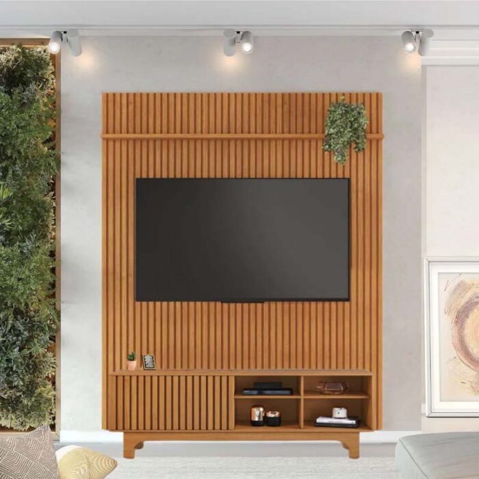Rack Sereno Cinamomo Ripado Larg. 1.68m + Painel Riso Cinamomo Ripado TV até 65 Polegadas Larg. 1.82m - JCM