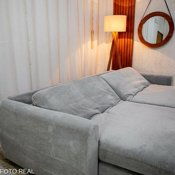 Sofá Retrátil e Cama Amaranto 2.30m Veludo Plush Prata - Sem Caixa - Imagem 13
