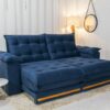 Sofá Retrátil Reclinável Barcelona 2.30m Veludo Azul 325 - D33 e Molas Ensacadas