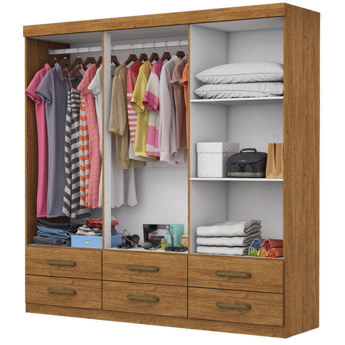 Guarda-Roupa 6 Portas(Com Espelho/Sem Pés)Dallas 1,53 m Cinamono/Branco – CARIOCA MÓVEIS - Imagem 3