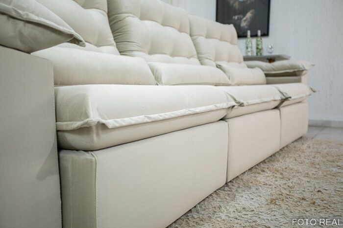 Sofá Retrátil Reclinável Emanuelly 3.20m Veludo Bege 01 - D28 Soft - Imagem 2