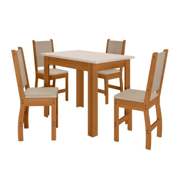 Mesa de Jantar Bellagio 108x68 Freijó Tampo Off 4 Cadeiras Clara Assento Savana - Poliman