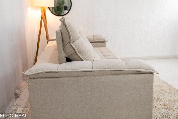 Sofá Retrátil Reclinável Barcelona 2.30m Linho Bege 459 - D33 e Molas Ensacadas Pocket - Imagem 8