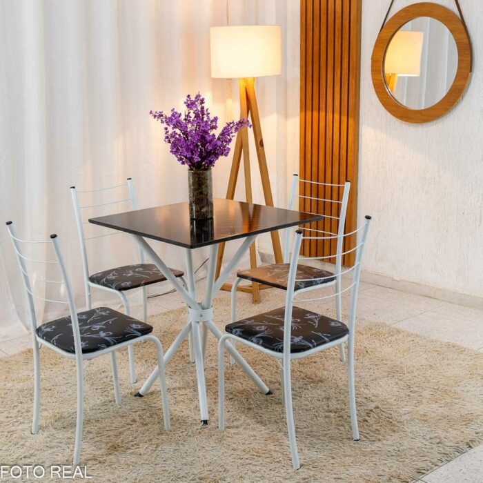 Mesa Rio Base Ipanema Branco Tampo Preto 68X68 MDF 4 Cadeiras Rio Assento Preto - Teixeira - Imagem 2