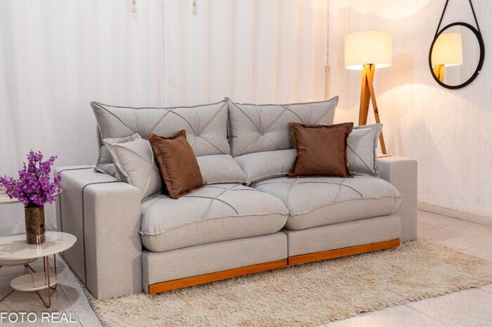 Sofá Retrátil Reclinável Gran Bello 2.30m Linho Cinza 31 - D33 e Molas Ensacadas Pocket - Imagem 4