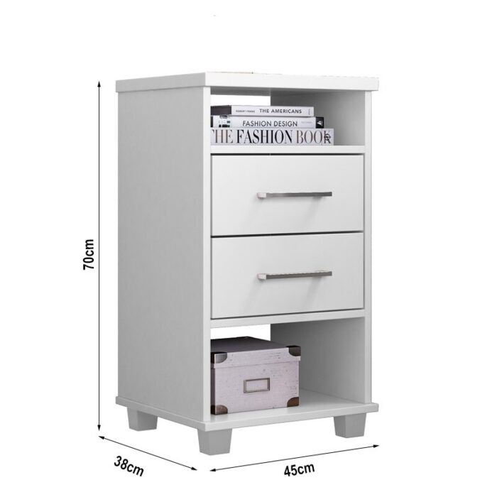 Mesa de Cabeceira Valente Branco 2 Gavetas Larg. 0.45m - Rud Rack - Imagem 2