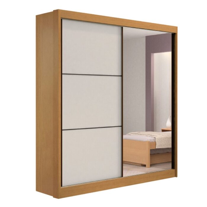 Roupeiro Atenas Cinamomo/Off 2 Portas C/ 1 Espelho 100% MDF Portas Flex Larg. 1.85m - D Doro - Imagem 4