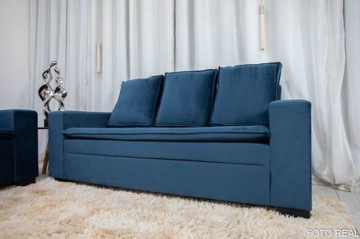 Sofá 3 e 2 lugares França com Puff Veludo Azul A16 Larg. 1.86m - Imagem 6