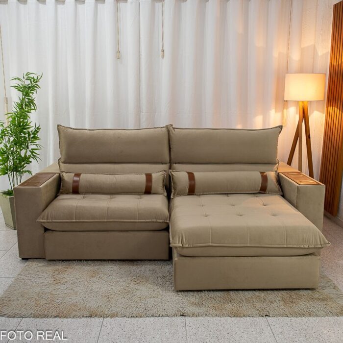Sofá Retrátil Reclinável Ravello 2.50m Veludo Bege 3040/04 - Molas Ensacadas Pockets - Imagem 4