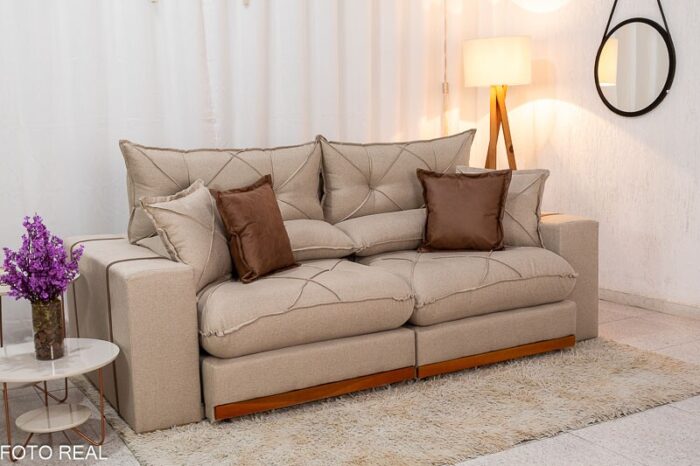 Sofá Retrátil Reclinável Gran Bello 2.50m Linho Bege - D33 e Molas Ensacadas - Imagem 3