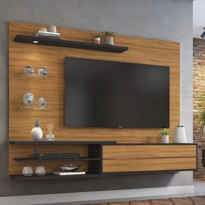 Sofá Retrátil Reclinável Barcelona Veludo Preto 322 Larg. 2.30m - D33 e Molas Ensacadas + Painel NT 1115 TV Freijó/Preto TV até 60 polegadas - Notável - Imagem 2