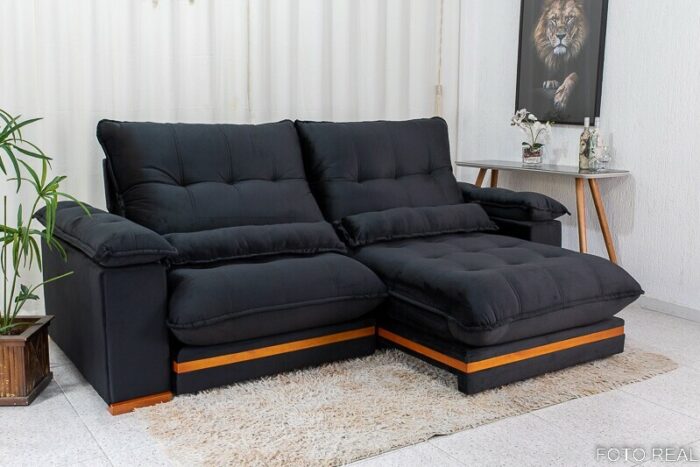 Sofá Retrátil Reclinável Ibis 2.30m Veludo Preto 820 - D33 e Molas Ensacadas - Imagem 2