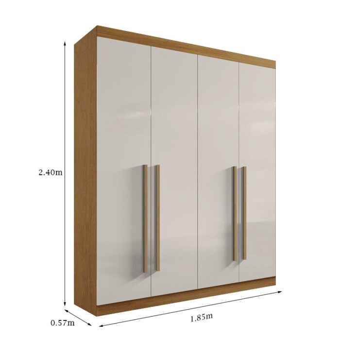Roupeiro Solteiro Da Vinci Plus Cinamomo/Off 4 Portas 3 Gavetas 100% MDF Larg. 1.85m - D Doro - Imagem 4