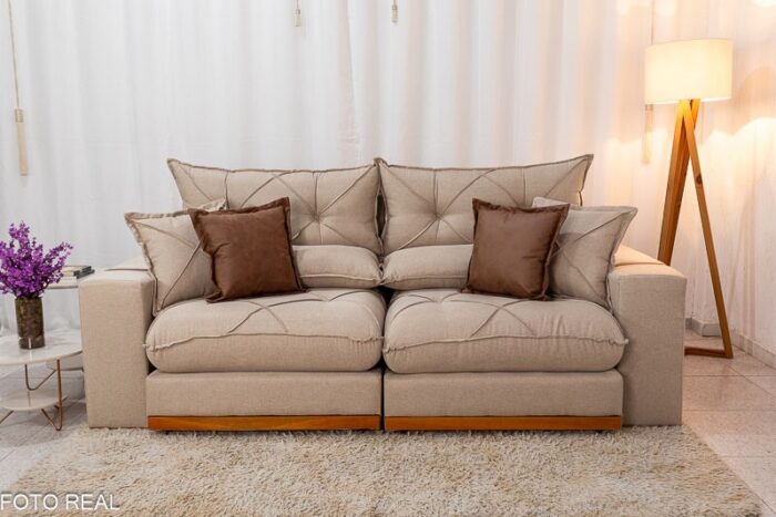 Sofá Retrátil Reclinável Gran Bello 2.50m Linho Bege - D33 e Molas Ensacadas - Imagem 5