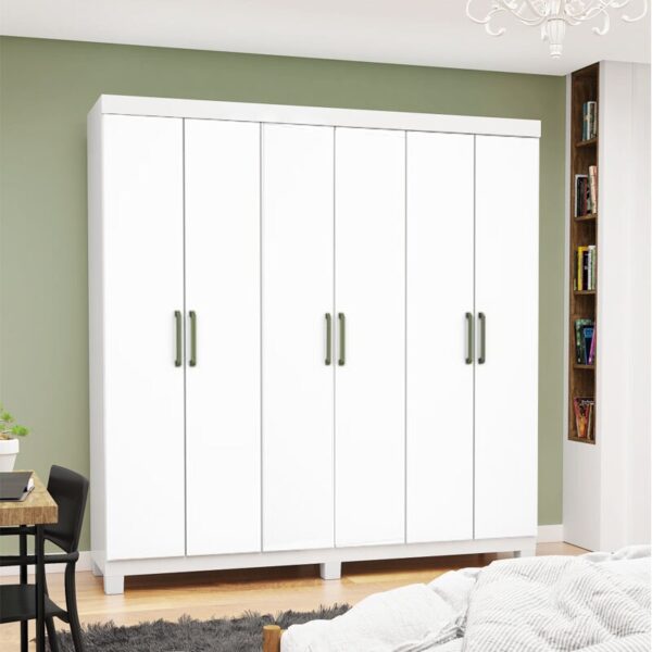 Roupeiro Solteiro Recife Branco 6 Portas 2 Gavetas C/Pés Larg. 1.53m - Carioca