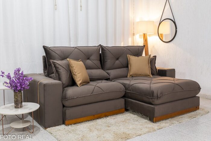 Sofá Retrátil Reclinável Gran Bello 2.50m Veludo Marrom 19 - D33 e Molas Ensacadas Pocket - Imagem 2