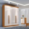 Roupeiro Solteiro Da Vinci Plus Cinamomo/Off 4 Portas 3 Gavetas 100% MDF Larg. 1.85m - D Doro