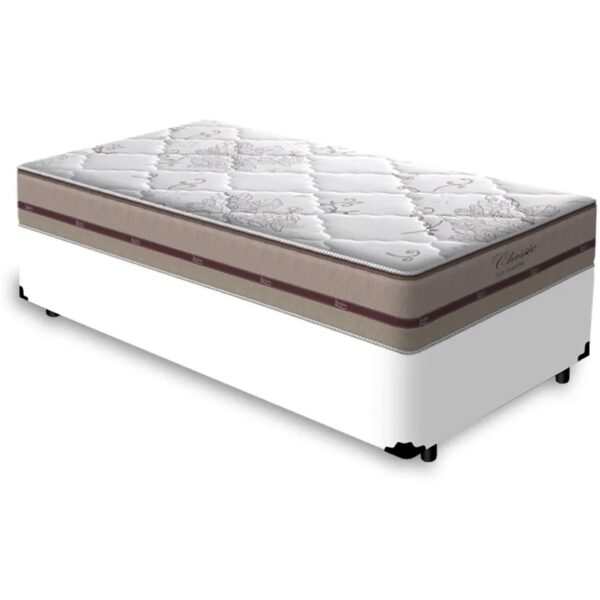 Colchão Solteiro Classic Ensacadas AG D70 + Base Box Simples Corino Branco – ANJOS + ALTO NÍVEL CAMAS E COLCHÕES