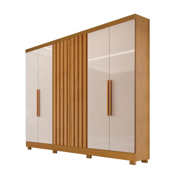 Guarda Roupa Cabo Frio 6 Portas e Detalhe Ripado 100% MDF  Nature/Off  Larg. 1.80m -  Bianchi