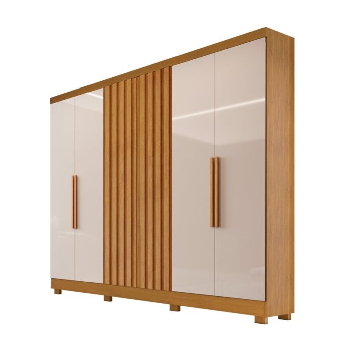 Guarda Roupa Cabo Frio 6 Portas e Detalhe Ripado 100% MDF  Nature/Off  Larg. 1.80m -  Bianchi