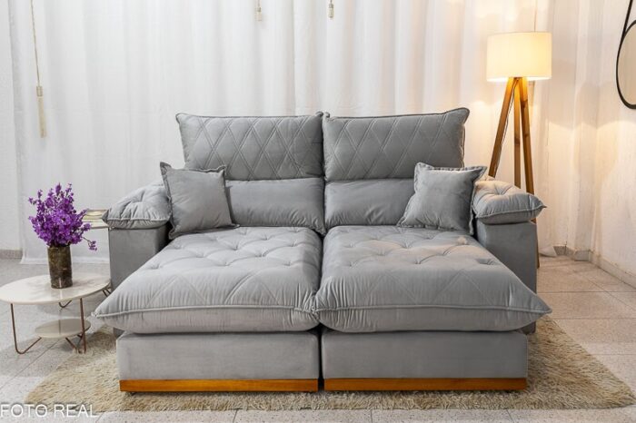 Sofá Retrátil Reclinável Magnum 2.10m Veludo Prata 823 - Molas Ensacadas - Imagem 2